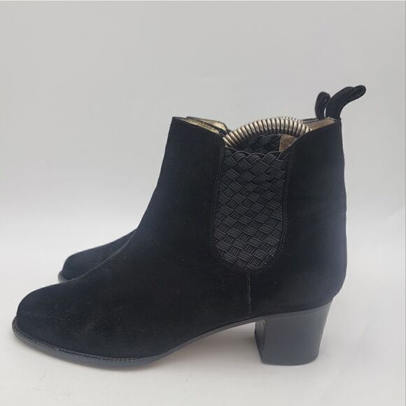 Bottega Veneta Ankle Booties Woven Black Suede Heeled Boots size 6.5 B - Picture 1 of 15